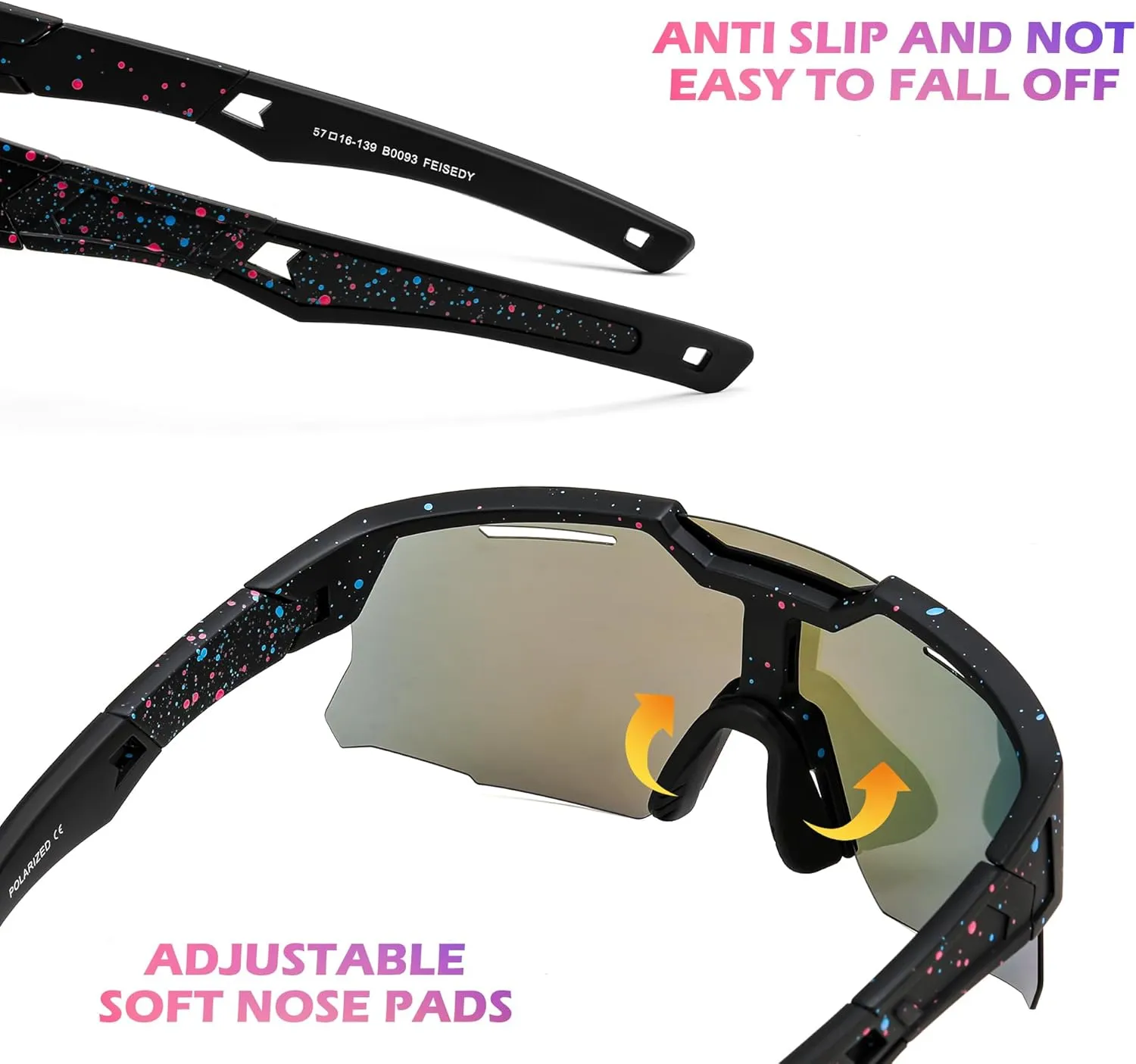 FEISEDY Teens Baseball Sunglasses Sports Cycling Glasses for Youth Polarized UV400 Boys Girls Age 8-14 B0093