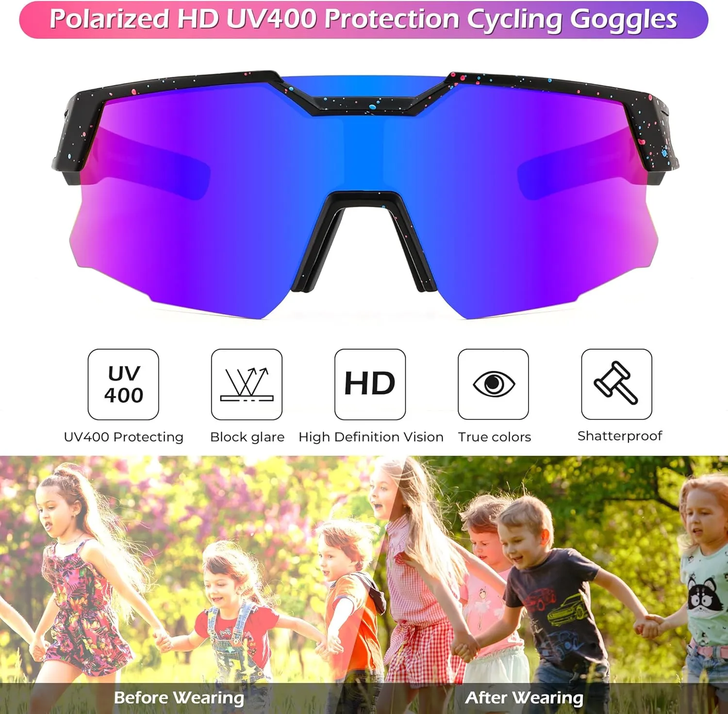 FEISEDY Teens Baseball Sunglasses Sports Cycling Glasses for Youth Polarized UV400 Boys Girls Age 8-14 B0093