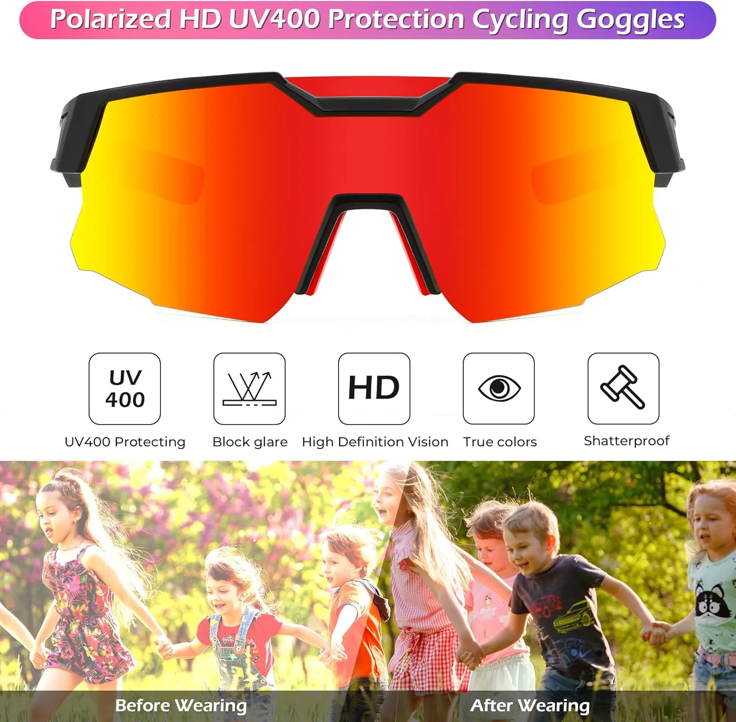 FEISEDY Teens Baseball Sunglasses Sports Cycling Glasses for Youth Polarized UV400 Boys Girls Age 8-14 B0093