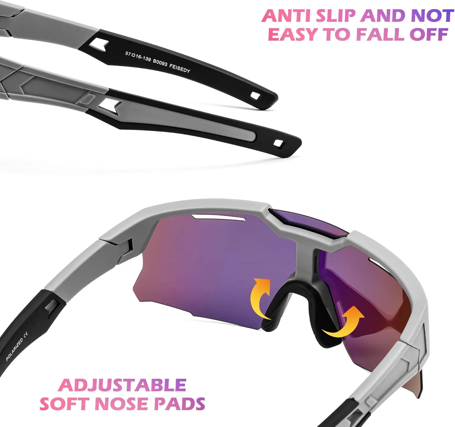 FEISEDY Teens Baseball Sunglasses Sports Cycling Glasses for Youth Polarized UV400 Boys Girls Age 8-14 B0093