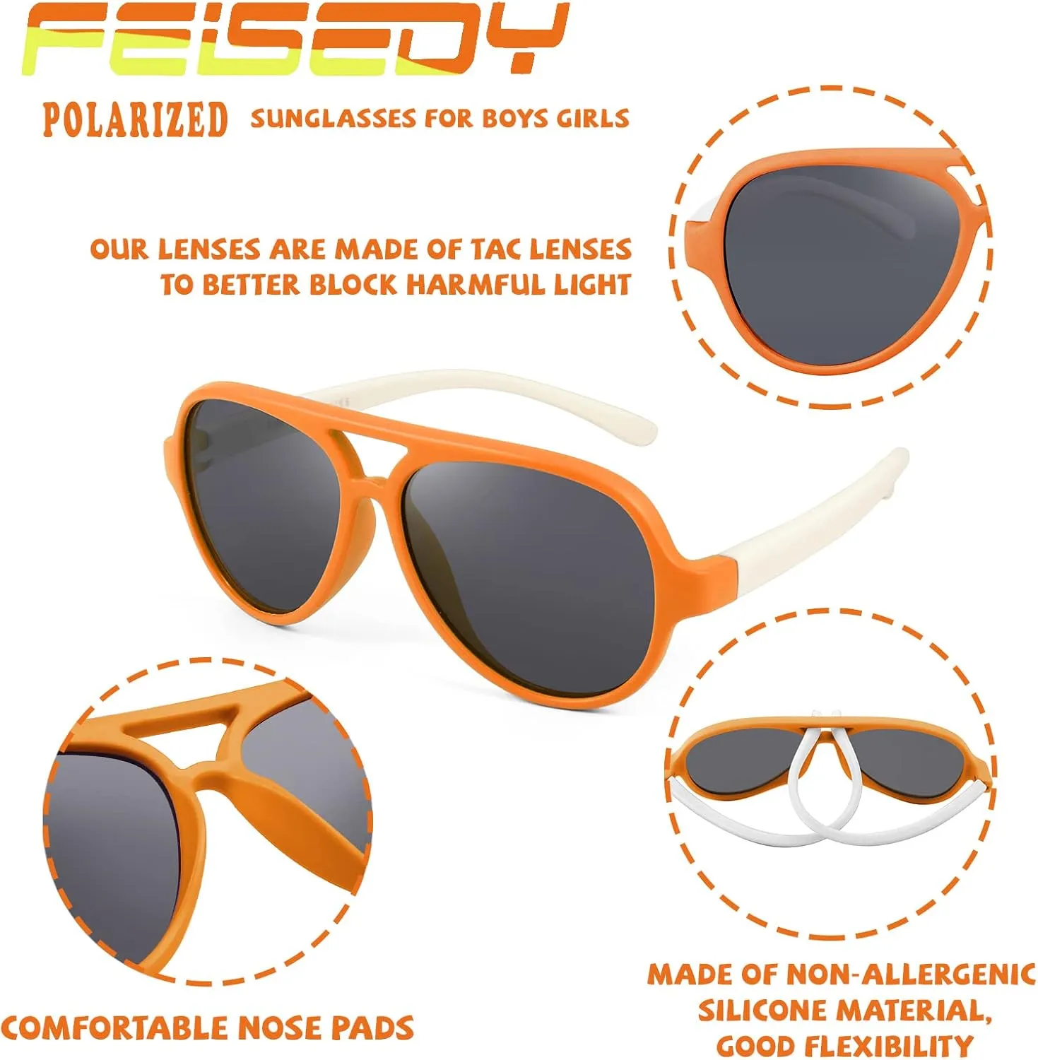 FEISEDY Toddler Aviator Polarized Sunglasses Flexible Frame Cute Baby Boys Girls Age 0-6 Rubber Outdoor B2789