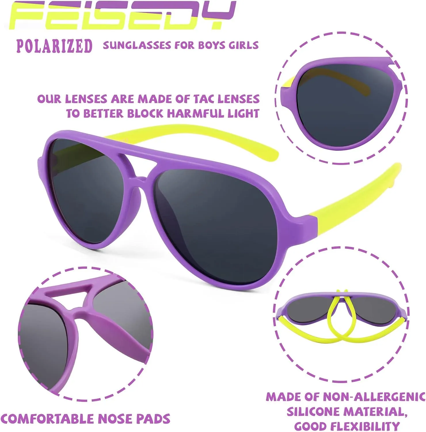 FEISEDY Toddler Aviator Polarized Sunglasses Flexible Frame Cute Baby Boys Girls Age 0-6 Rubber Outdoor B2789