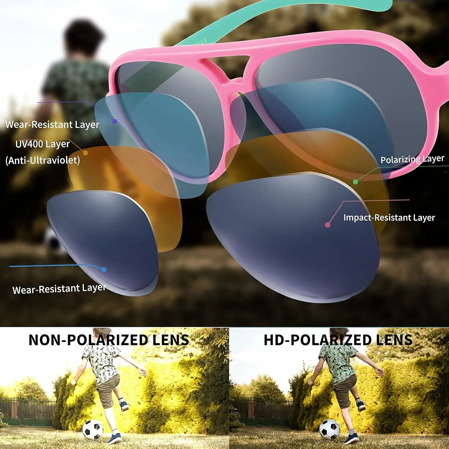 FEISEDY Toddler Aviator Polarized Sunglasses Flexible Frame Cute Baby Boys Girls Age 0-6 Rubber Outdoor B2789