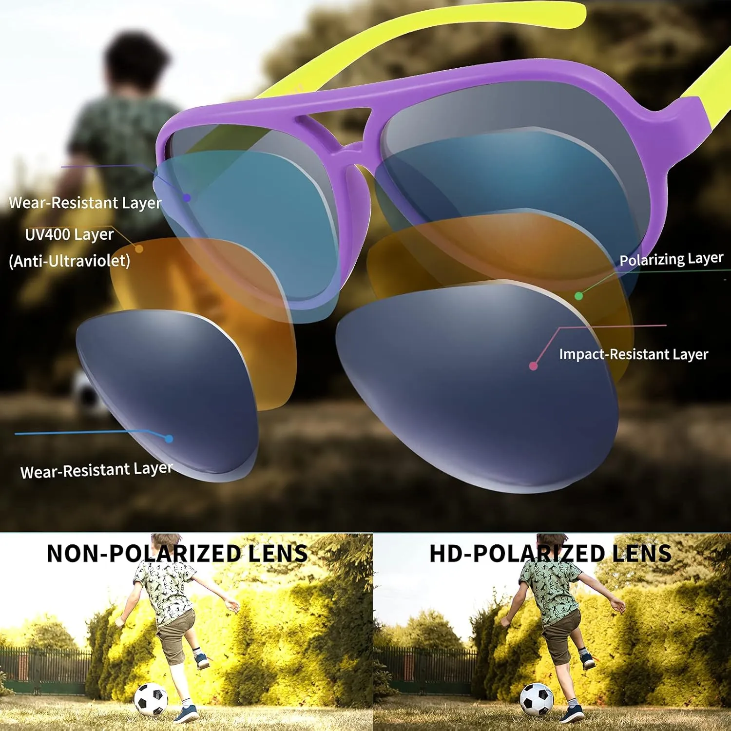 FEISEDY Toddler Aviator Polarized Sunglasses Flexible Frame Cute Baby Boys Girls Age 0-6 Rubber Outdoor B2789