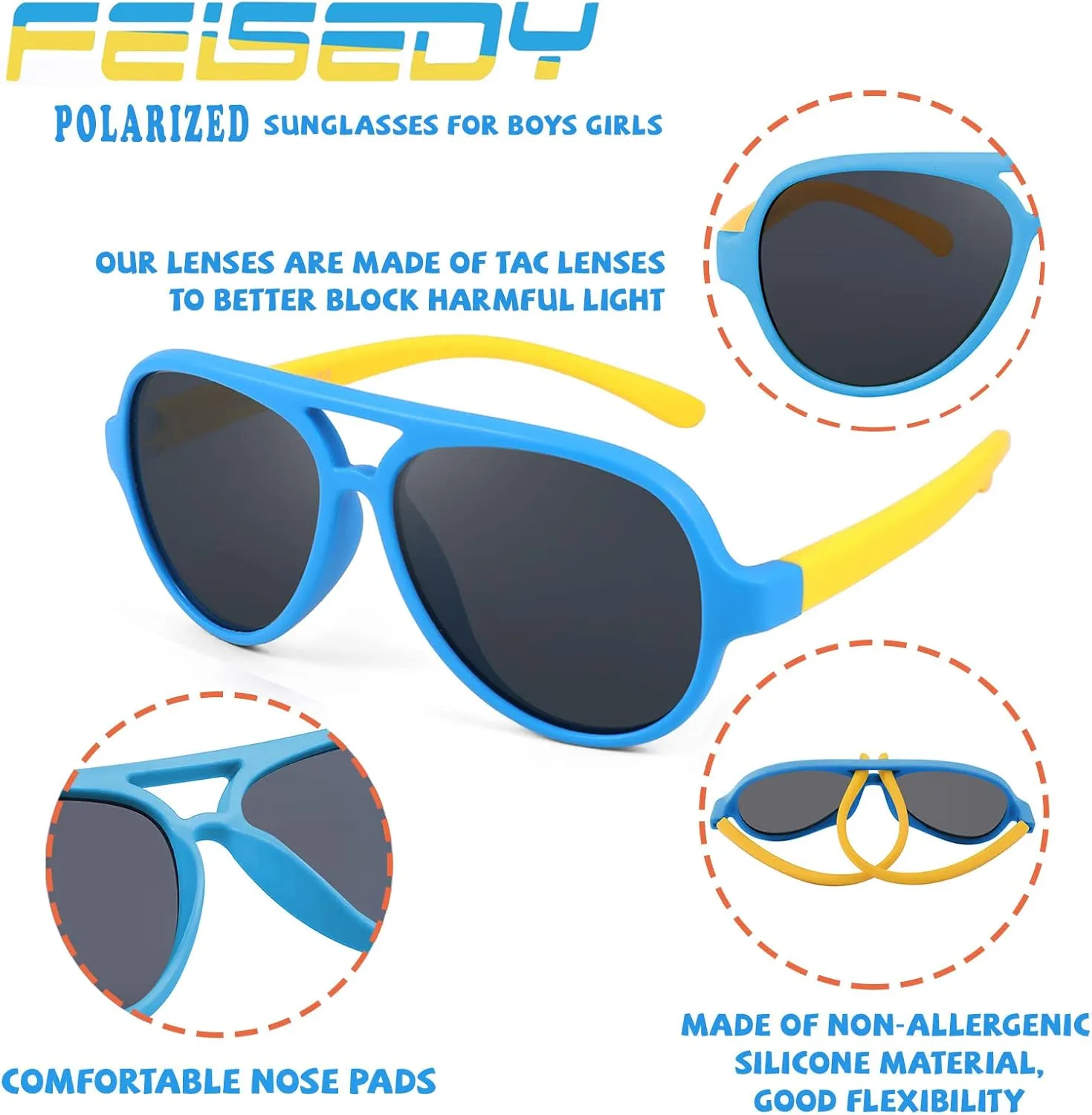 FEISEDY Toddler Aviator Polarized Sunglasses Flexible Frame Cute Baby Boys Girls Age 0-6 Rubber Outdoor B2789
