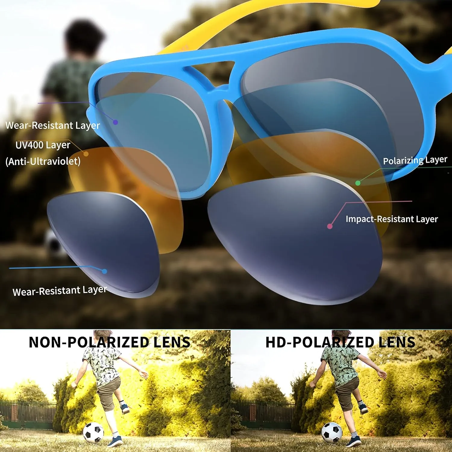 FEISEDY Toddler Aviator Polarized Sunglasses Flexible Frame Cute Baby Boys Girls Age 0-6 Rubber Outdoor B2789