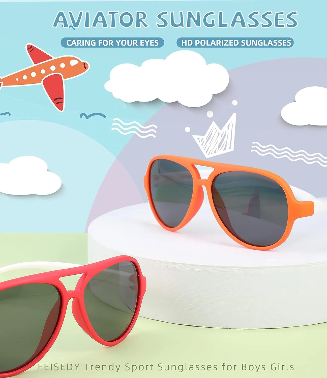 FEISEDY Toddler Aviator Polarized Sunglasses Flexible Frame Cute Baby Boys Girls Age 0-6 Rubber Outdoor B2789