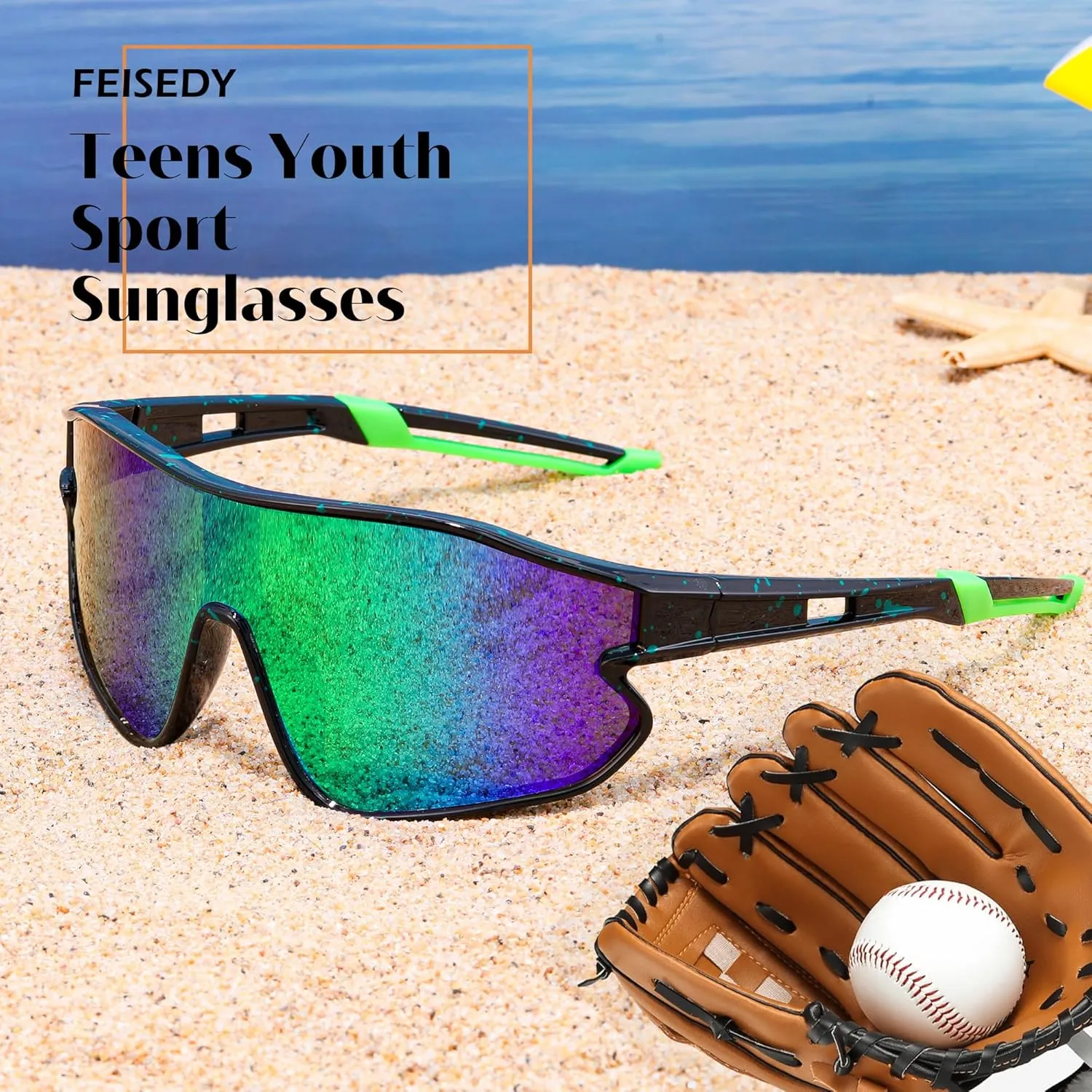 FEISEDY Unisex Youth Sunglasses, Teens Baseball Tennis Sunglasses, UV400 Sports Boys Girls Cycling Shades B4064