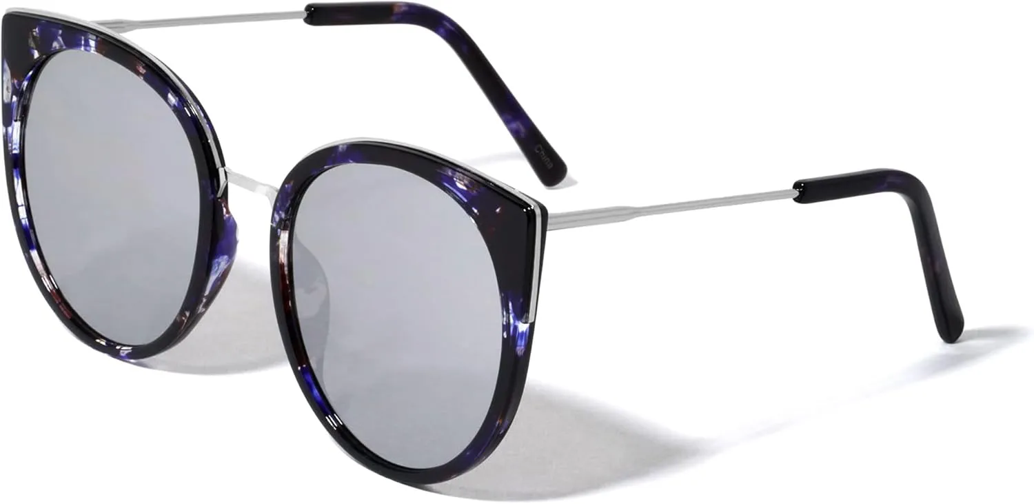 Flat Round Lens Frame Print Cat Eye Sunglasses