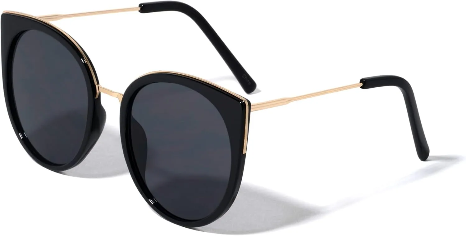 Flat Round Lens Frame Print Cat Eye Sunglasses