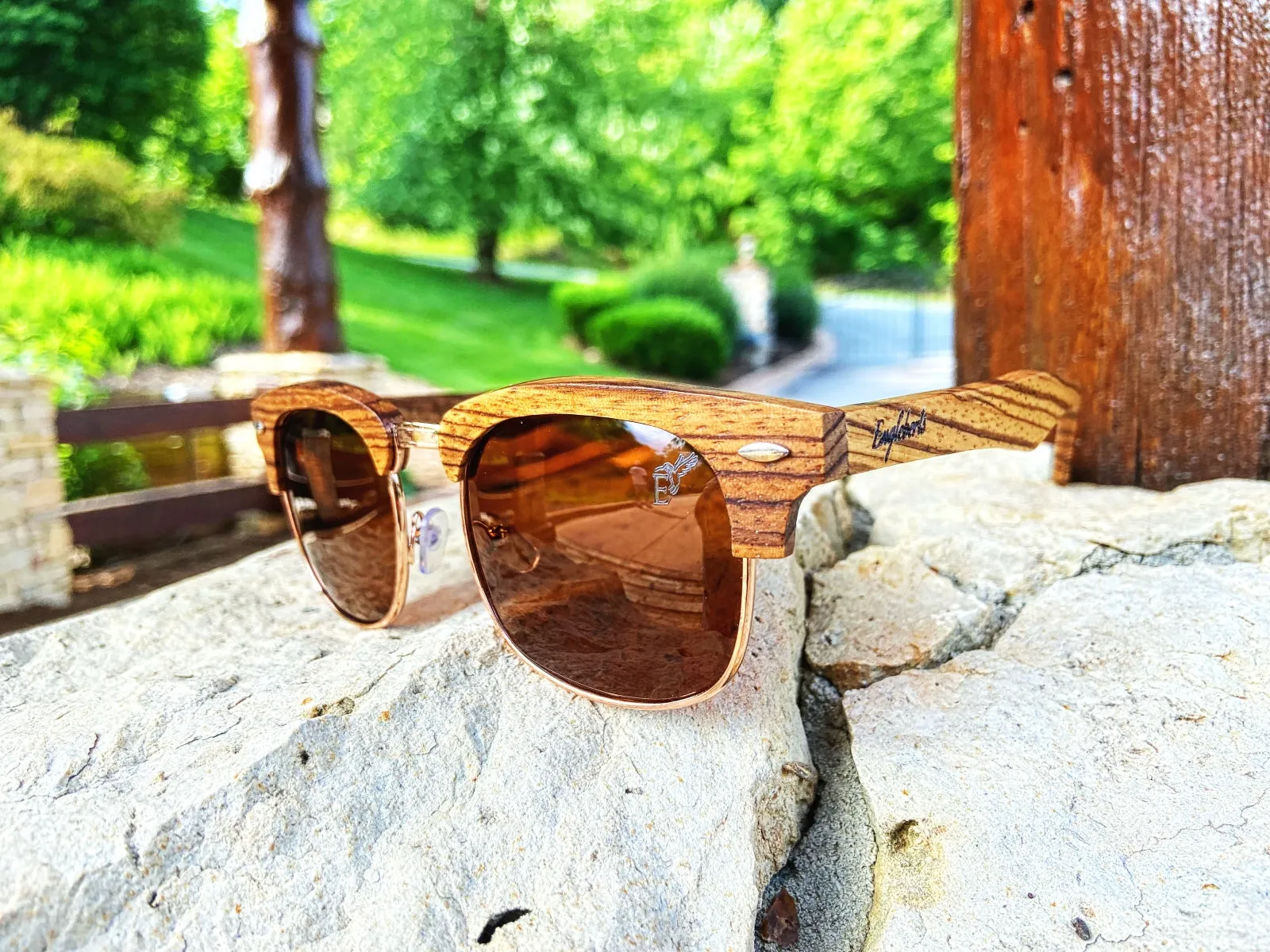 Full Wood, Half Rim Wooden Sunglasses, Tea Polarized Lenses