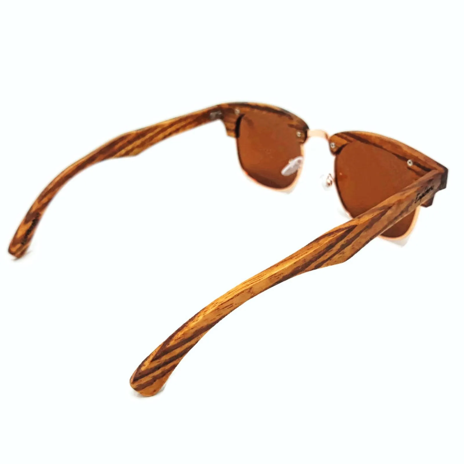 Full Wood, Half Rim Wooden Sunglasses, Tea Polarized Lenses