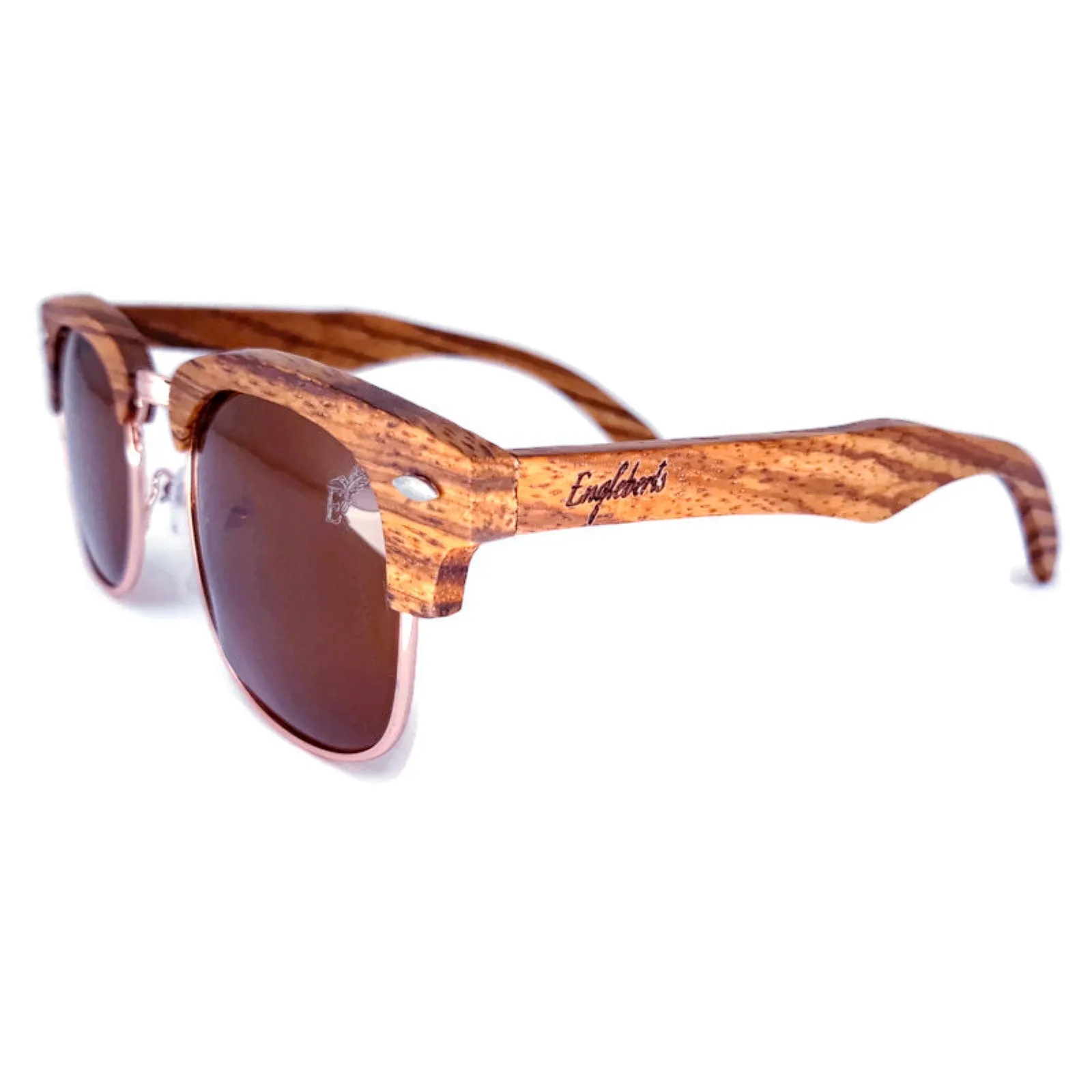 Full Wood, Half Rim Wooden Sunglasses, Tea Polarized Lenses
