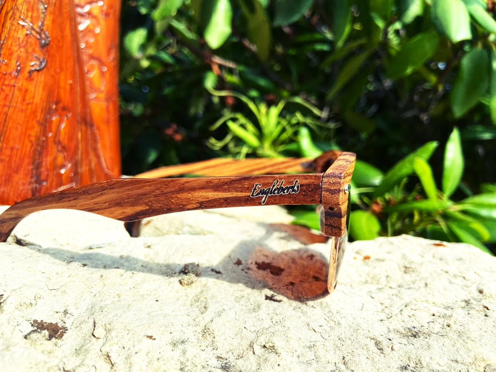 Full Wood, Half Rim Wooden Sunglasses, Tea Polarized Lenses