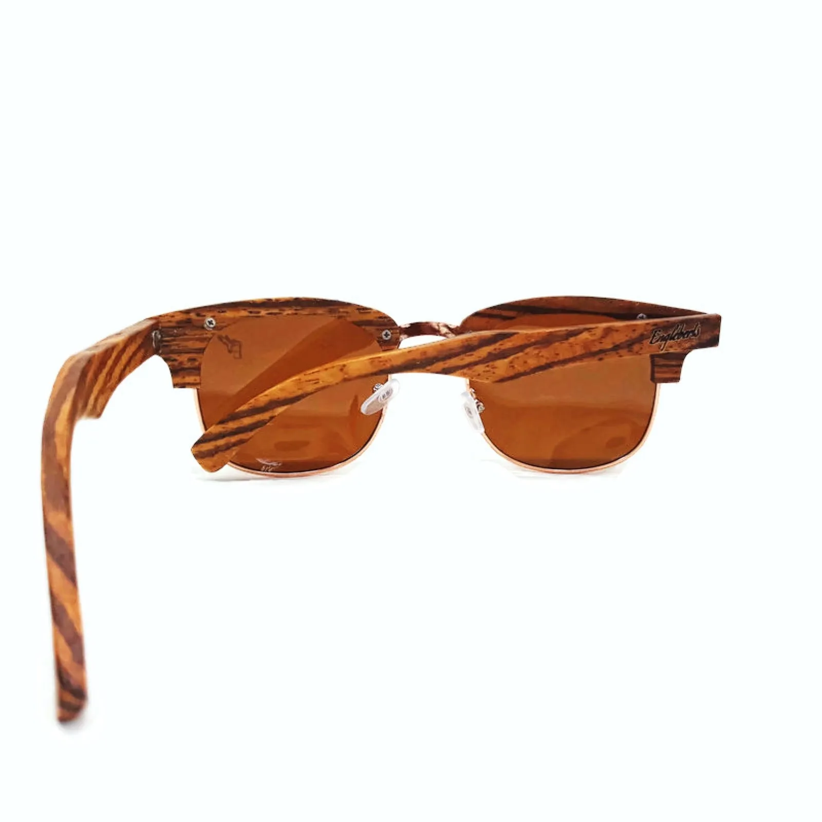 Full Wood, Half Rim Wooden Sunglasses, Tea Polarized Lenses