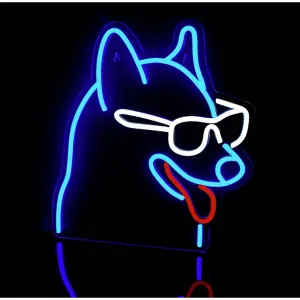 Fun Bright Blue Corgi Puppy Dog in Sun Glasses LED Night Light Room Wall Decor