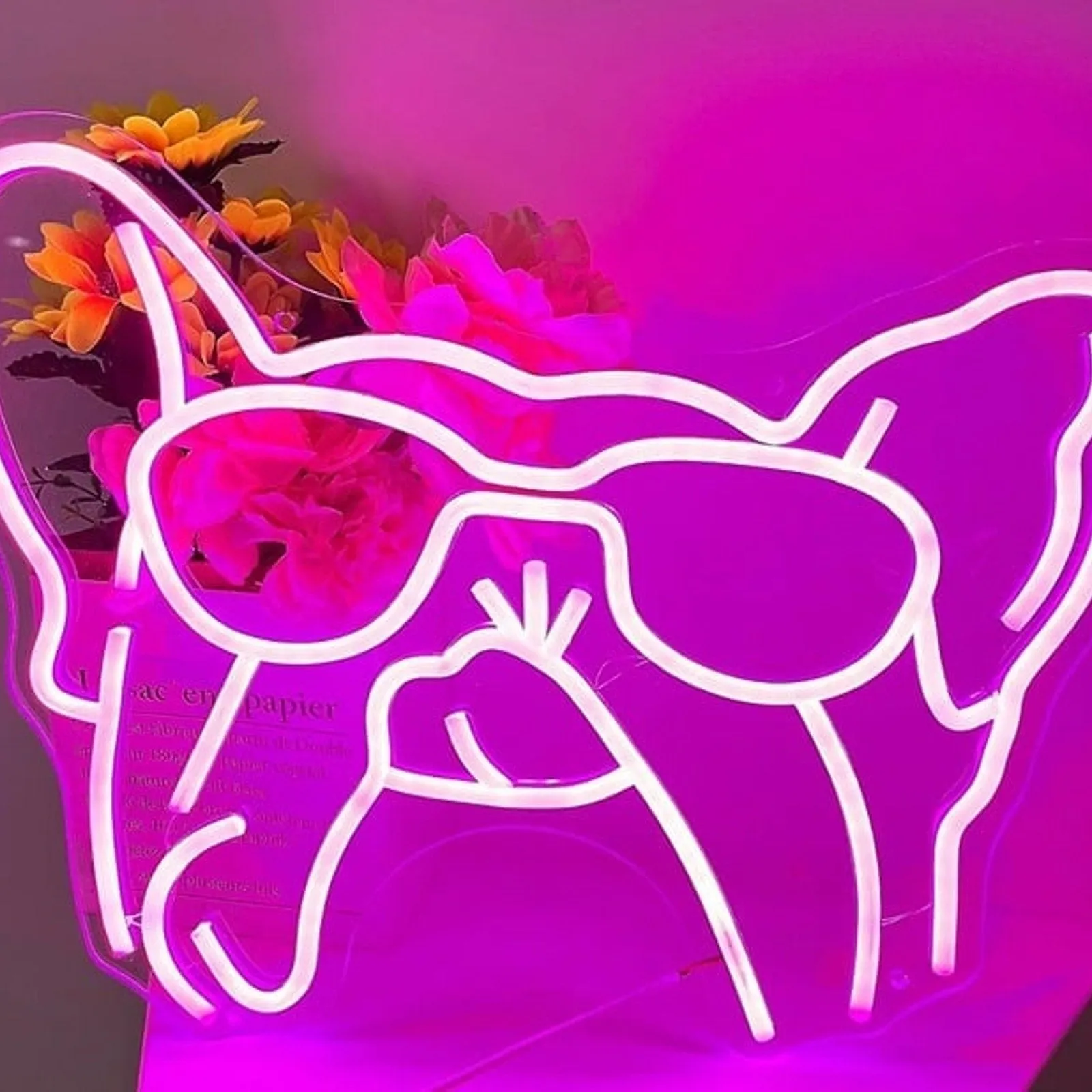 Fun Bright Pink Frenchie in Sunglasses French Bulldog LED Light Room Wall Decor
