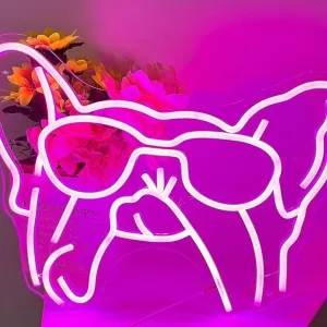 Fun Bright Pink Frenchie in Sunglasses French Bulldog LED Light Room Wall Decor
