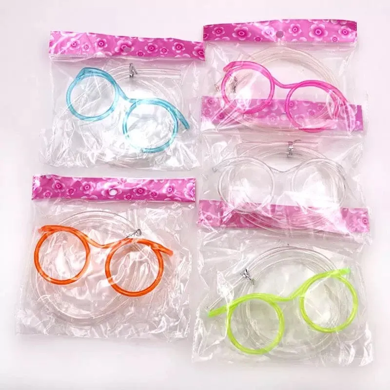 Funny Soft Flexible Straw Glasses, Plastic Drinking Straws, Crazy Fun Loop Straws, Unique Drinking Tube, Flexible Soft Drink Eyeglasses, Crazy Funky Drinking Tube For Party Supplies