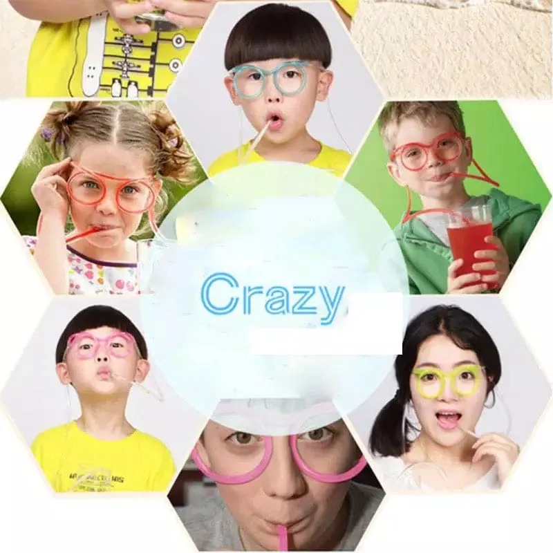 Funny Soft Flexible Straw Glasses, Plastic Drinking Straws, Crazy Fun Loop Straws, Unique Drinking Tube, Flexible Soft Drink Eyeglasses, Crazy Funky Drinking Tube For Party Supplies