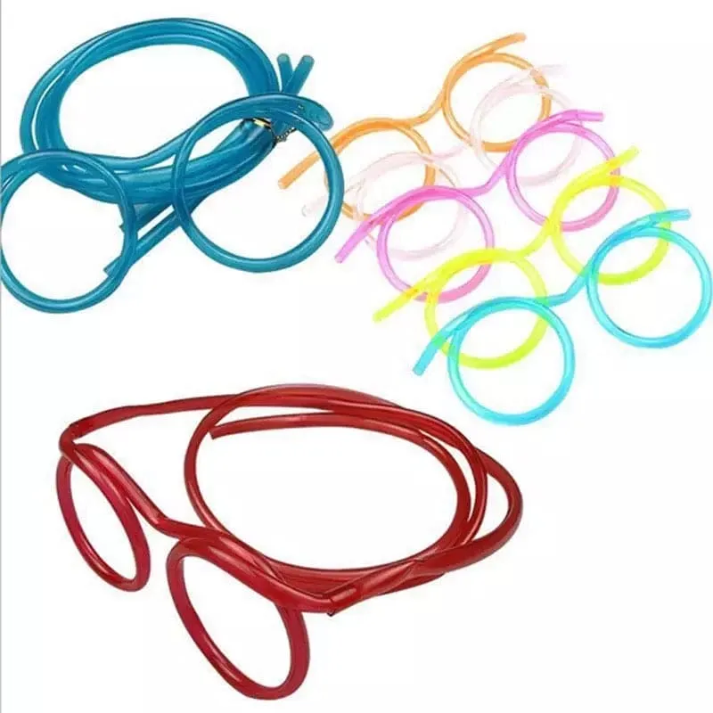 Funny Soft Flexible Straw Glasses, Plastic Drinking Straws, Crazy Fun Loop Straws, Unique Drinking Tube, Flexible Soft Drink Eyeglasses, Crazy Funky Drinking Tube For Party Supplies