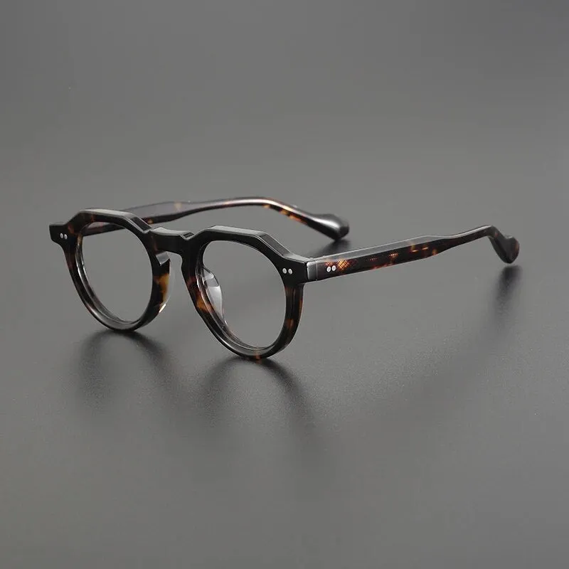 Gatenac Unisex Full Rim Flat Top Round Acetate Eyeglasses Gxyj1141