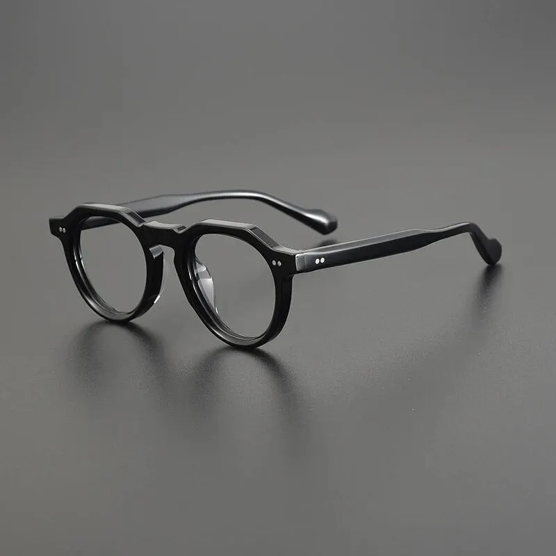 Gatenac Unisex Full Rim Flat Top Round Acetate Eyeglasses Gxyj1141