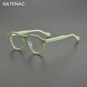 Gatenac Unisex Full Rim Flat Top Round Acetate Eyeglasses Gxyj1141