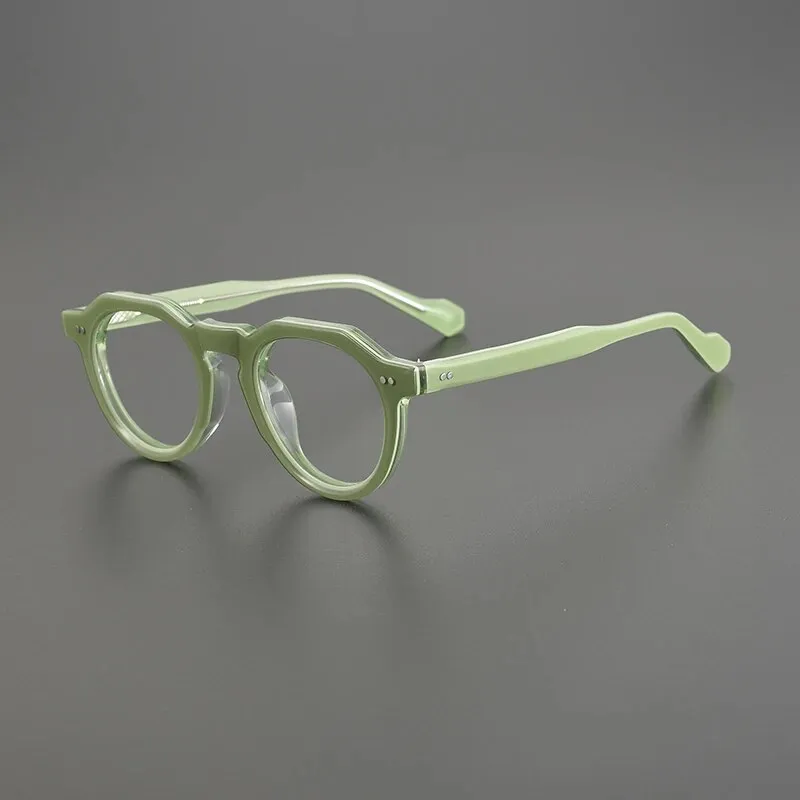 Gatenac Unisex Full Rim Flat Top Round Acetate Eyeglasses Gxyj1141