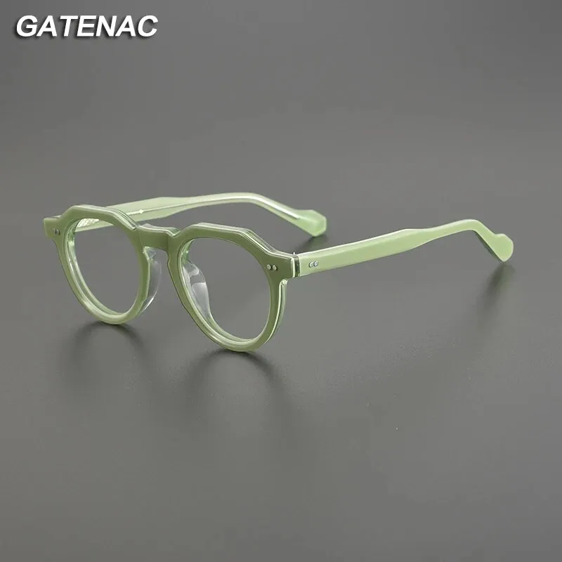 Gatenac Unisex Full Rim Flat Top Round Acetate Eyeglasses Gxyj1141