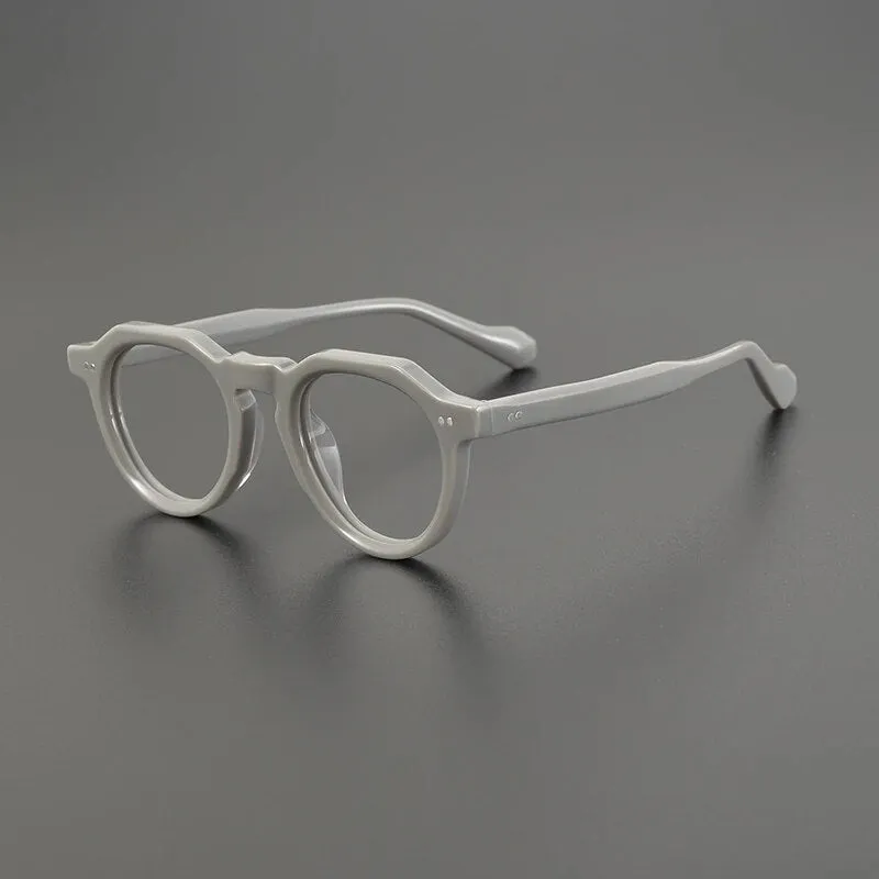 Gatenac Unisex Full Rim Flat Top Round Acetate Eyeglasses Gxyj1141