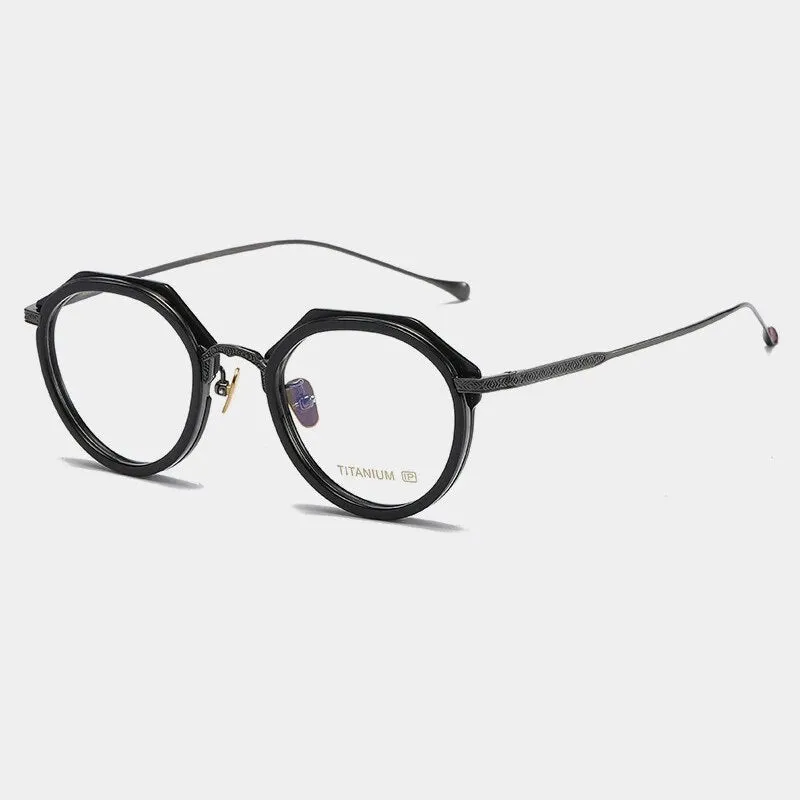 Gatenac Unisex Full Rim Flat Top Round Titanium Acetate Eyeglasses Gxyj1140