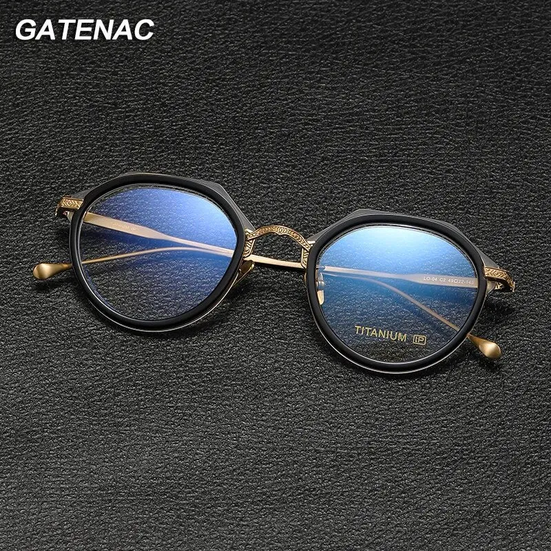 Gatenac Unisex Full Rim Flat Top Round Titanium Acetate Eyeglasses Gxyj1140