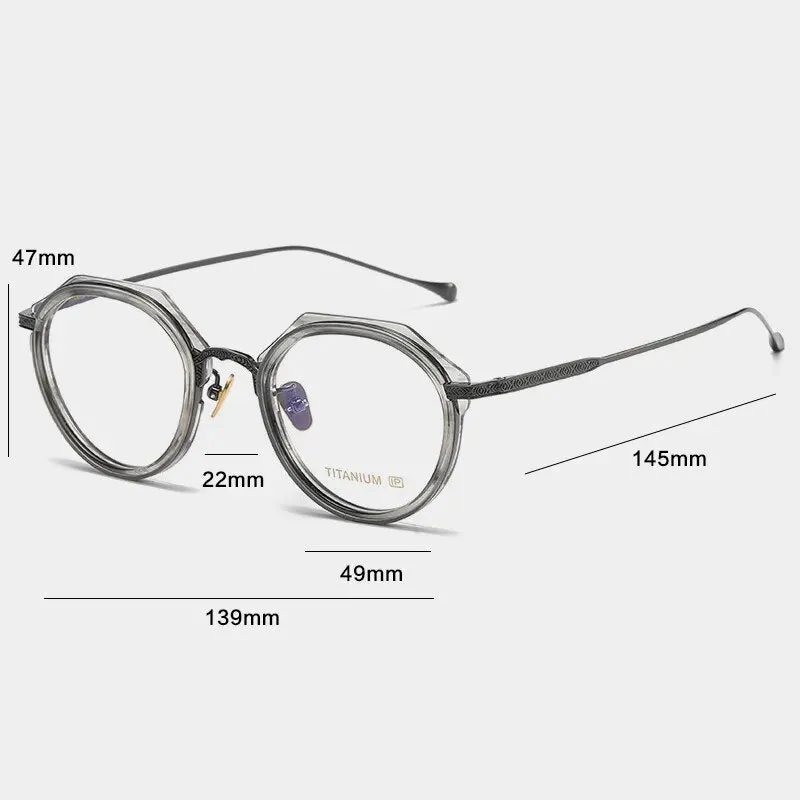 Gatenac Unisex Full Rim Flat Top Round Titanium Acetate Eyeglasses Gxyj1140