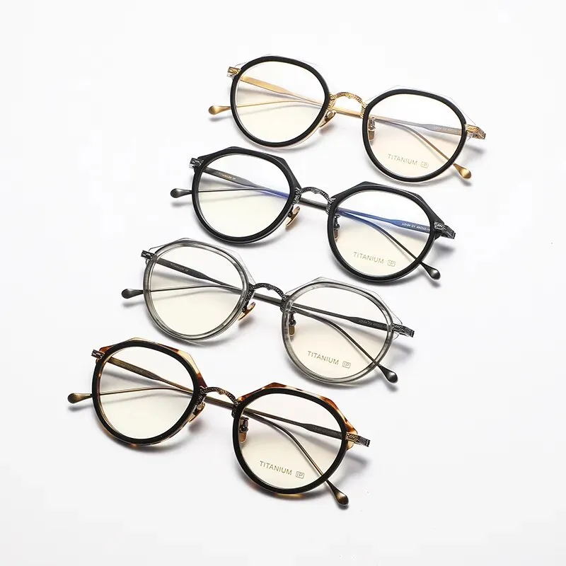 Gatenac Unisex Full Rim Flat Top Round Titanium Acetate Eyeglasses Gxyj1140