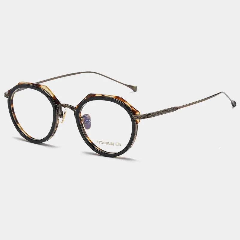 Gatenac Unisex Full Rim Flat Top Round Titanium Acetate Eyeglasses Gxyj1140