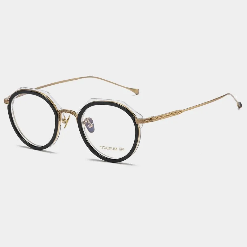 Gatenac Unisex Full Rim Flat Top Round Titanium Acetate Eyeglasses Gxyj1140