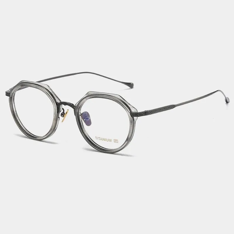 Gatenac Unisex Full Rim Flat Top Round Titanium Acetate Eyeglasses Gxyj1140
