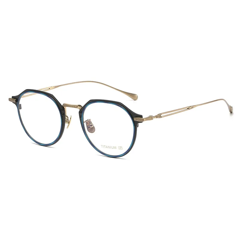 Gatenac Unisex Full Rim Flat Top Round Titanium Eyeglasses Gxyj1092