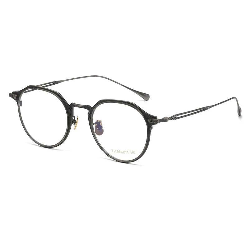Gatenac Unisex Full Rim Flat Top Round Titanium Eyeglasses Gxyj1092