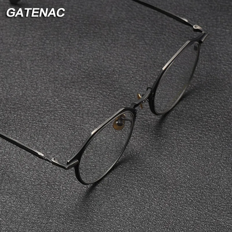 Gatenac Unisex Full Rim Flat Top Round Titanium Eyeglasses Gxyj1092