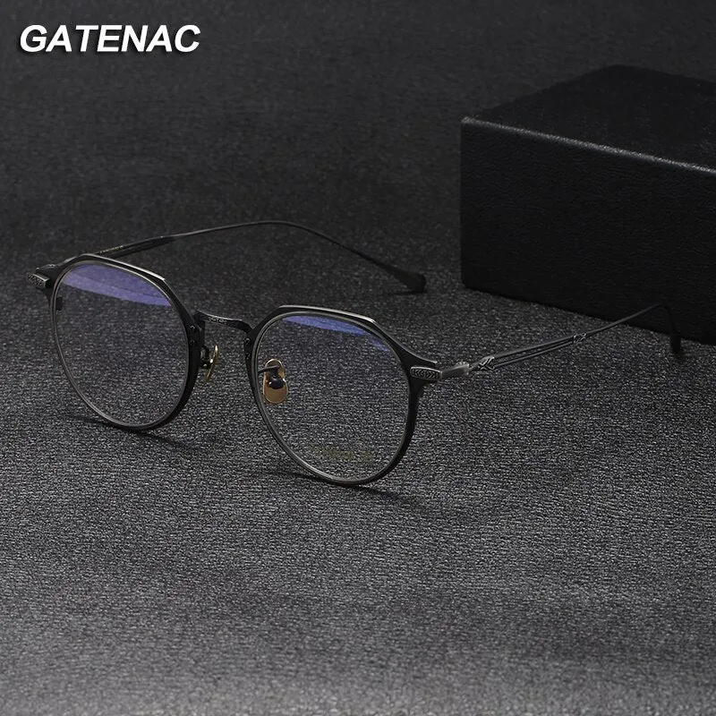 Gatenac Unisex Full Rim Flat Top Round Titanium Eyeglasses Gxyj1092