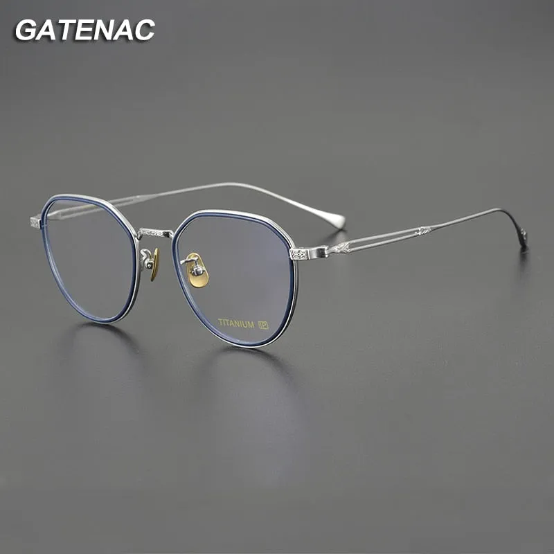 Gatenac Unisex Full Rim Flat Top Round Titanium Eyeglasses Gxyj1092