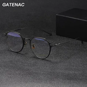 Gatenac Unisex Full Rim Flat Top Round Titanium Eyeglasses Gxyj1092