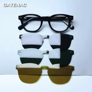 Gatenac Unisex Full Rim Round Acetate Eyeglasses Polarized Clip On Sunglasses 1145