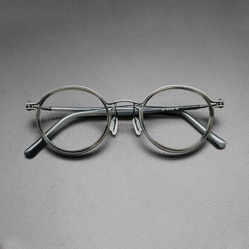 Gatenac Unisex Full Rim Round Acetate Titanium Frame Eyeglasses Gxyj543
