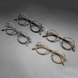 Gatenac Unisex Full Rim Round Acetate Titanium Frame Eyeglasses Gxyj543