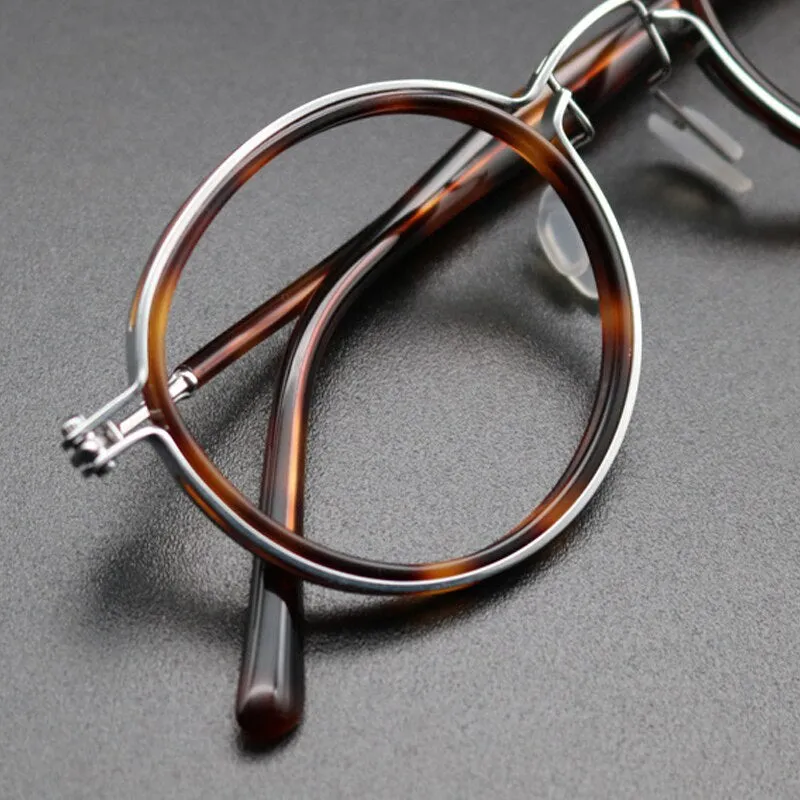 Gatenac Unisex Full Rim Round Acetate Titanium Frame Eyeglasses Gxyj543