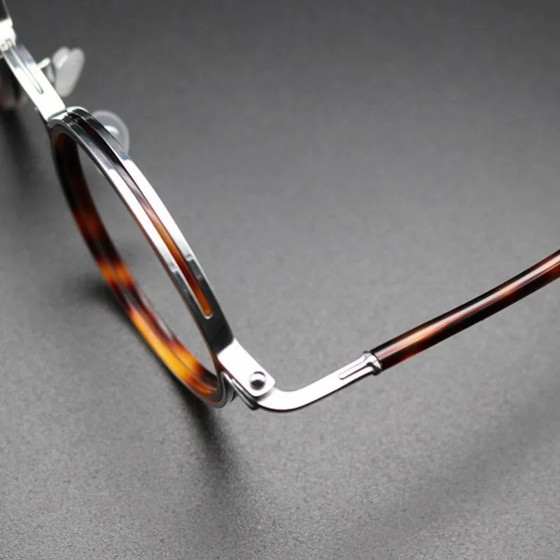 Gatenac Unisex Full Rim Round Acetate Titanium Frame Eyeglasses Gxyj543