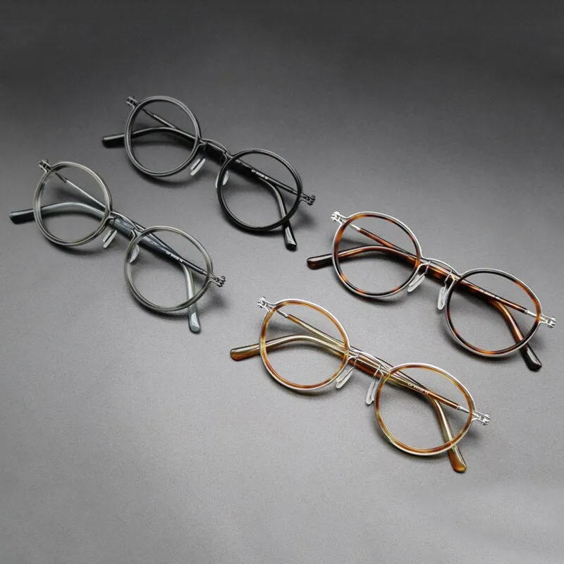 Gatenac Unisex Full Rim Round Acetate Titanium Frame Eyeglasses Gxyj543
